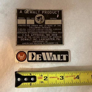 DeWalt Vintage AMF Tag Badge Emblem Logo & Machine Id Tag - Bild 1 von 2