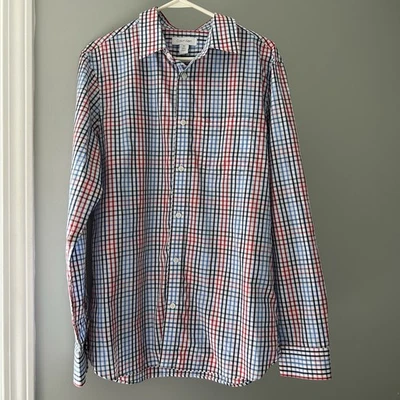 Calvin Klein Button Up Shirt Men's Blue Red Plaid Extra Fine Cotton Medium - Image 1 of 4