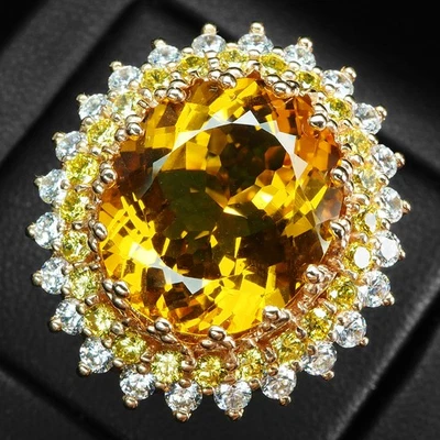 PRECIOSOS ANILLOS FLORALES DORADOS AMARILLO CITRINO 21CT PLATA ESTERLINA 925 HECHOS A MANO Foto 1 de 4