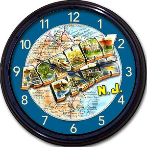 "Reloj de pared mapa postal de Asbury Park NJ camiseta pony de piedra Shore Springsteen 10" - Imagen 1 de 1