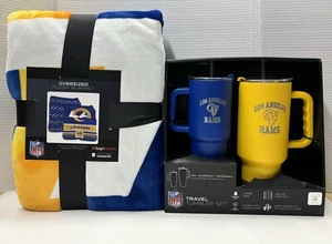 New NFL LA Rams Gift Set Plush Blanket 60” X 70” & 2 Travel Tumblers 24 & 40oz - Picture 1 of 15