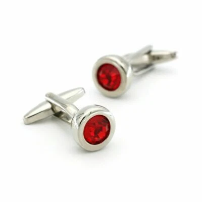 Brilliant Silver Men's 14k White Gold Over 2.60CT Ruby Round Cut Shirt Cufflinks - Image 1 of 4