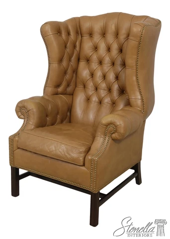 60943EC: HANCOCK & MOORE Tufted Leather Wing Back Chair Cover