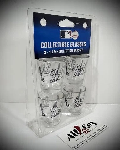 *RARE* MILWAUKEE BREWERS "M LOGO" GLASS SHOT GLASSES 4 PACK SHOOTERS ~ NEW Cover