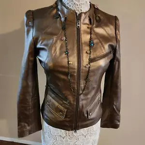NWOT ARDEN B Bronze Metallic leather jacket necklace design unique 4 hanging - Picture 1 of 11
