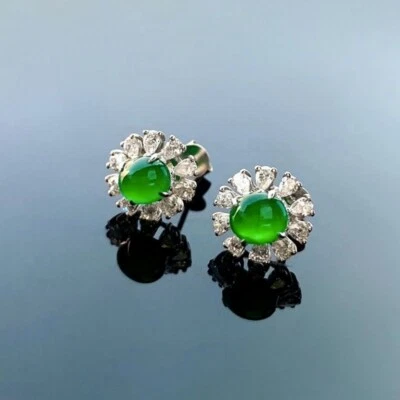 【KATHY JADE】Icy Emerald Green Jadeite Jade Earring 《A 级》 — 第 1/3 张图片