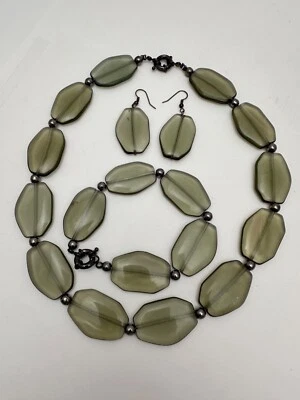 Conjunto de contas de obsidiana GunMetal Smokey ~ 20" colar, pulseira de 9" e brinco de 2" 168 - Imagem 1 de 4