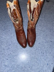 Red American Handmade Real Leather Cowboy Boots Men’s Size 9.5 JustinBrand Style - Picture 1 of 5
