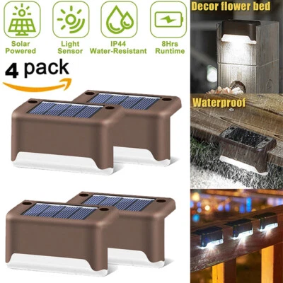 4Pcs Solar Powered LED Deck Lights Outdoor Light Path Stairs Step Fence Lights - Image 1 of 4