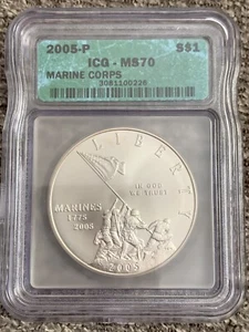 2005 P $1 Marine Corps Commemorative Silver Dollar ICG MS70 - Picture 1 of 6