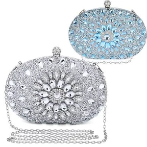 Women Evening Clutch Bag Shoulder Bag Small Crystal Bag Elegant Rhinestone Purse - Picture 1 of 26