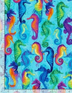 Timeless Treasures ~ Colorful Sea Horse Seahorses ~ 100% Cotton Quilt Fabric BTY - Picture 1 of 1