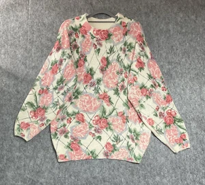 Vintage Sweater Womens Medium Cream Floral Silk Blend Cottage Romantic Retro - Picture 1 of 9