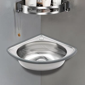Bathroom Corner Sink Small Wall Mount Basin Sink Triangle Corner Basin Stainless - Picture 1 of 13