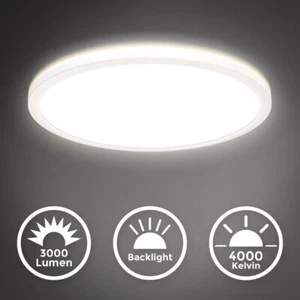 Round LED Panel Ceiling Light 22W Slim Backlight Living Room Neutral White 42cm - Picture 1 of 12