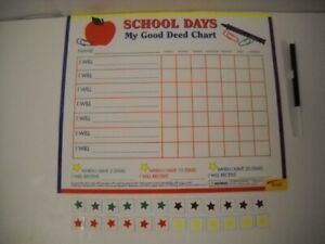 Vintage Magnetic School Days My Good Deed Chart W/ 24 Stars & Dry Erase Marker