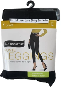No Nonsense BLACK Ponte Polish Look Leggings Pintuck Black Sz L Large 12-14 NWT - Picture 1 of 4