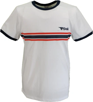 Camiseta retro con timbre a rayas blanca/azul marino/roja Gola para hombre Foto 1 de 2