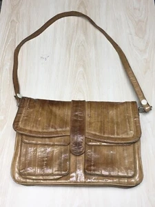 Vintage 70er Jahre echt Aalhaut Handtasche mit Riemen Tasche camelbraun hellbraun 12 Zoll - Bild 1 von 22