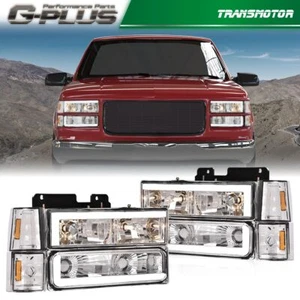 Fit For 88-93 Chevy C/K GMC Sierra Tahoe Clear/Amber LED Tube Headlights - Picture 1 of 10