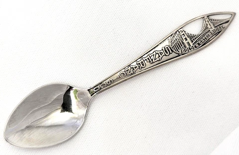 VTG San Francisco CA Rhodium Plated Sterling Silver Souvenir Spoon GG Bridge Cover