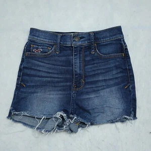 Hollister Cut-off Shorts Women's Size 0 Blue Denim Mid Rise Regular Fit Cotton - Picture 1 of 8