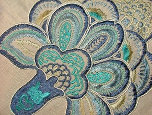 14m iLiv Lucia Indigo Cotton Blend Embroidered Fabric Curtain Upholstery Cushion - Picture 1 of 12