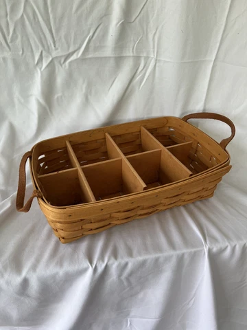 1999 Signed Longaberger Divided basket With Leather Handles Cover