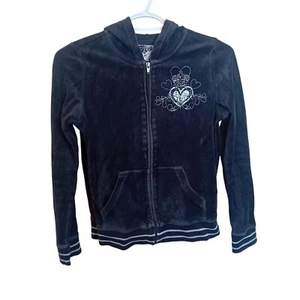 Y2K Children's Place Girls Velour Hoodie Zip Princess Rock Graphic Sweatshirt L - Picture 1 of 15
