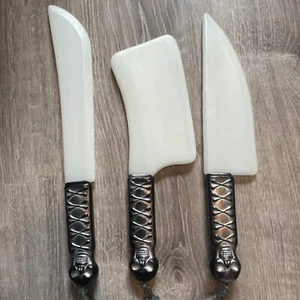 Halloween Costume Scary Dark Stalker Butcher 3 Knife Set White Glow In The Dark - Picture 1 of 7