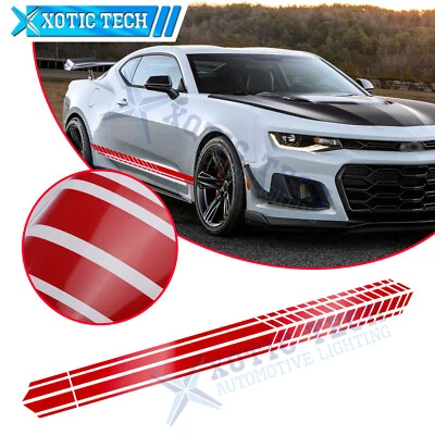 2x Calcomanías de vinilo calcomanía de falda de carrocería lateral de auto estilo carrera rojo brillante para Chevy Camaro Foto 1 de 4