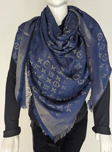 Louis Vuitton Large Shawl Wrap Logomania Square Blue - Picture 1 of 14