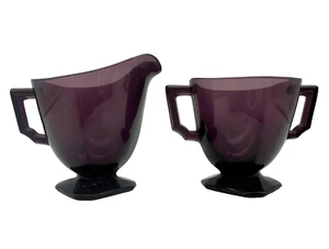 Vintage 1920's Fostoria Mayfair Burgandy Square Footed Cream & Sugar Glass RARE - Picture 1 of 7