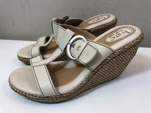 Women's Born Leather Ivory Double T-strap Wedge Mules Size 8/EU 39 - Picture 1 of 12