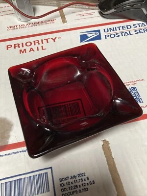 Vintage Glass Ashtray Royal Ruby Red Square 4.5” inch Paperweight Coin Bowl - Image 1 of 4
