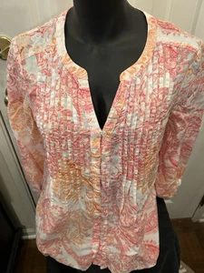 Chicos Floral 3/4 Sleeves V Neck Multicolored Size 0 Pleated Front - Picture 1 of 3