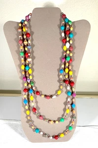 COLORFUL ROLLED PAPER BEAD NECKLACE ~ HANDCRAFTED ~ W/SEED BEADS ~ 40" LENGTH - Picture 1 of 9