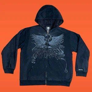 Vintage Quiksilver Phoenix Fleece Lined Zip Up Black Hoodie RARE - Bild 1 von 7
