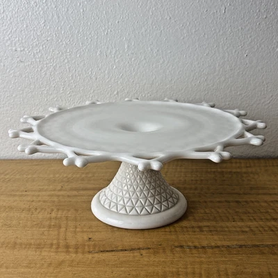 Laced Edge Cut Milk Glass by Imperial Glass - Ohio Round Cake Stand - Image 1 of 4