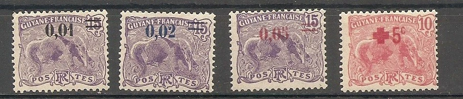 French Guiana 1915-1922 Animals Great Anteater various overprints MH - Image 1 of 1
