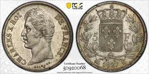 France - Charles X - 5 francs 1827 Bordeaux - PCGS MS62 - TOP POP - Picture 1 of 1