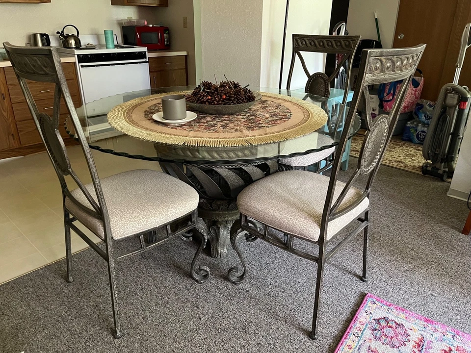 Круглый обеденный стол 4 фута набор для 4 б/у, стеклянная столешница  - Изображение 1 из 1