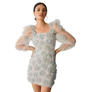 LoveShackFancy Wells Puff Sleeve Mini Dress Organza Glacier Blue Size 2 NEW - Picture 1 of 9