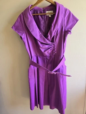 Women's VTG Julian Taylor Purple Belted Fit & Flare Short Sleeve Dress Size 14 - Image 1 of 4