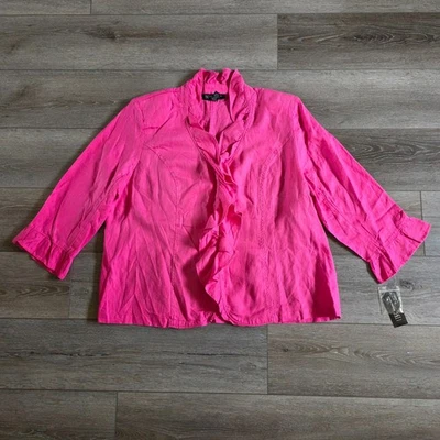 INC International Concepts Pink 100% Linen Ruffle Lightweight Jacket 2X NWT - Image 1 of 4