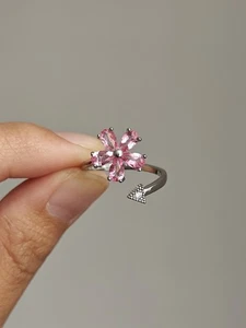 pink topaz flower front opening Plated Ring - Picture 1 of 4