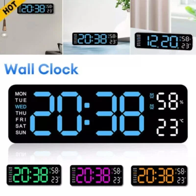Digital LED Large Display Wall Desk Alarm Clock With Calendar Temperature Date - Image 1 of 4