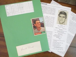 CAMILO PASCUAL Signed Trimmed Index Card w/8 x 11 Display w/1961 Topps/Biography - Picture 1 of 9