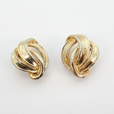 Vintage Clip-On Earrings Gold Tone Chunky Twist Retro Rockabilly 1950s 1960s Era