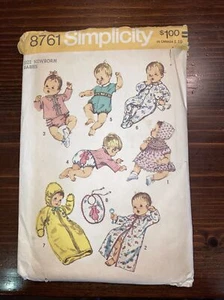 VTG Simplicity Pattern 8761 Babies Layette Sewing Pattern 1970 Newborn-6 Months - Picture 1 of 2